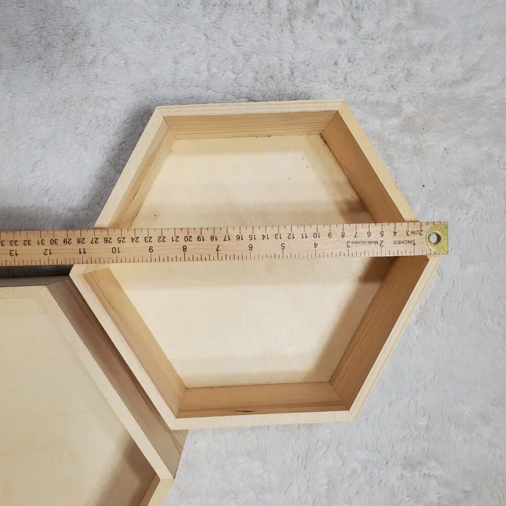 NWT Hexagon Wooden Tray Set Hexagon Wall Shelves Set of 3